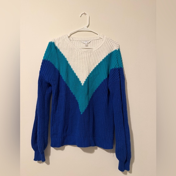 Time and Tru Sweaters - Time and Tru Colorblock Chunky Knit Sweater • Blue Teal White Chevron